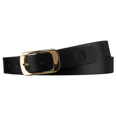 Schwarzer, schmaler Damen-Gürtel aus Öko-Leder mit goldener Schnalle - Peterson