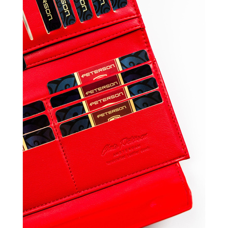 Große, horizontale Damen-Geldbörse aus Öko-Leder in Rot mit Krokodilhaut-Prägung – Peterson