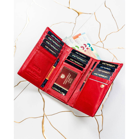 Elegante Damen Geldbörse aus rotem Leder mit Schmetterlingsmotiv – Peterson