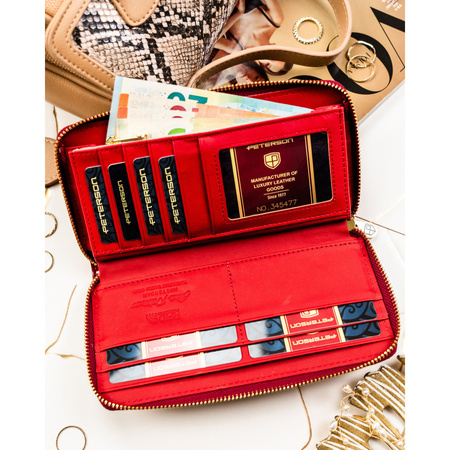 Große, rote Damen-Geldbörse aus Lackleder – Peterson