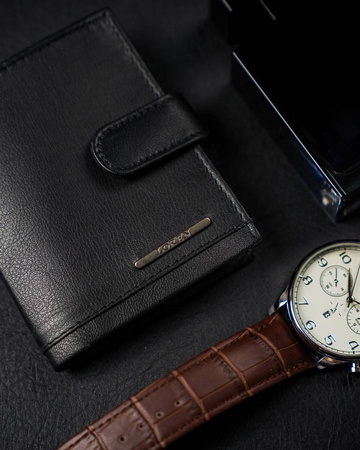 Vertikales Kartenetui aus Echtleder mit Druckknopf und Geldscheinfach – Loren