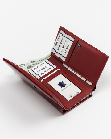 Rote Damen Geldbörse mit Bügelverschluss aus lackiertem Leder – Cavaldi