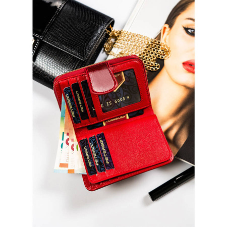 Damen-Geldbörse aus Leder mit Druckknopf in Rot – Peterson