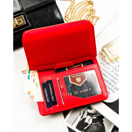 Rote Damen-Geldbörse aus Öko-Leder mit Druckknopf- und Reißverschluss – Peterson