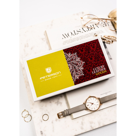 Mehrfarbige, horizontale Damen Geldbörse aus Echtleder mit Blumenmuster – Peterson