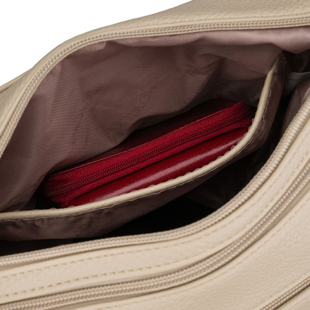 Damen-Umhängetasche aus Öko-Leder in Beige mit langem Gürtel – Rovicky