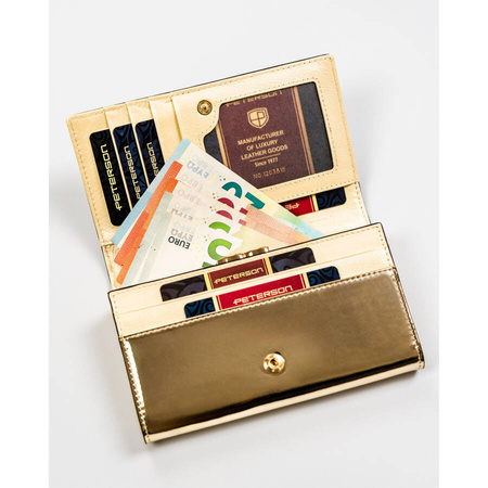 Klassische Damen Geldbörse aus echtem Leder in Schwarz-Gold in Geschenkbox – Peterson