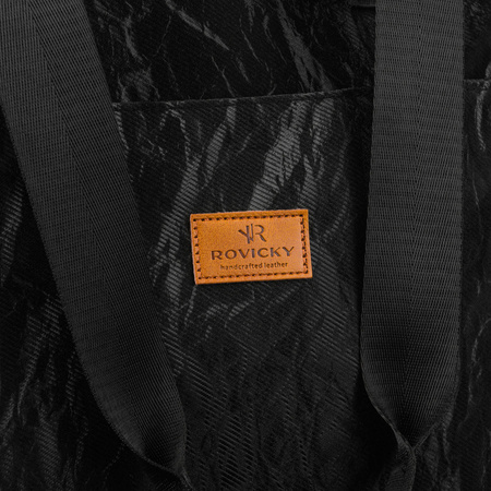 Schwarze, große Damen-Handtasche aus Polyester mit Marmormuster, mit Reißverschluss - Rovicky