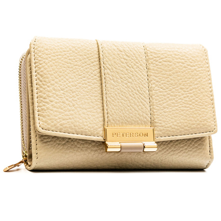 Beige Damen-Geldbörse aus Öko-Leder mit Noppenstruktur, mit Druckknopfverschluss - Peterson