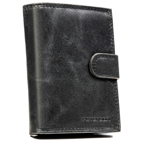 Vertikale Herren-Geldbörse aus echtem Leder in Schwarz mit Druckknopfverschluss - Peterson