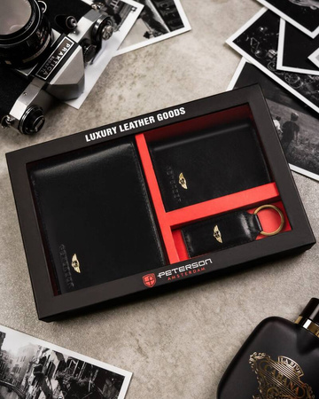 Geschenkset: Elegante Herren Geldbörse aus Leder, Kartenetui und Schlüsselanhänger – Peterson