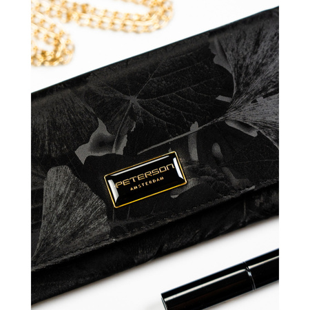 Große Damen-Geldbörse aus Natur- und Öko-Leder in Schwarz, mit Druckknopfverschluss – Peterson