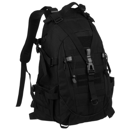 Sportlicher Militärrucksack in Schwarz, aufgehängt an verstellbaren Schultergurten - Peterson