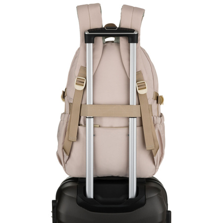 Beiger, modischer Schulrucksack aus Polyester, aufgehängt an verstellbaren Schultergurten – Peterson