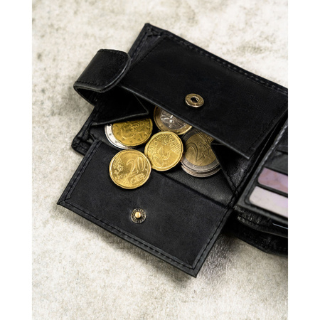 Schwarze Herren-Geldbörse aus Leder mit Druckknopfverschluss – Peterson