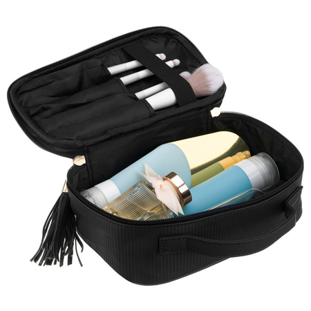 Schwarze Kosmetiktasche aus Synthetikstoff, ausgestattet mit vier Fächern - Peterson