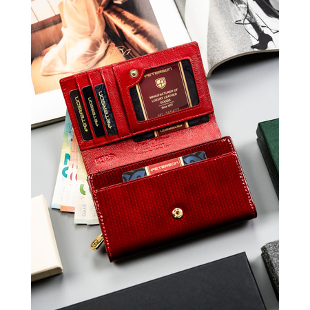 Lackierte Damen-Geldbörse aus Leder in Rot mit Außentasche – Peterson