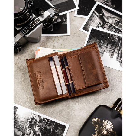 Vertikale, hellbraune Herren-Geldbörse aus Naturleder mit RFID-System – Peterson