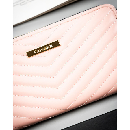 Rosa, große Damen-Geldbörse aus Öko-Leder im Fischgrätmuster mit Reißverschluss - 4U Cavaldi