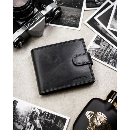 Herren-Geldbörse aus Leder in Schwarz, mit RFID-System und Druckknopfverschluss - Peterson
