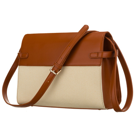 Damen-Handtasche in Ecru und Braun, mit Reißverschluss und Magnetverschluss – Peterson