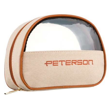 Beige-braune Kosmetiktasche aus Synthetikstoff mit transparentem Einsatz, mit Reißverschluss – Peterson