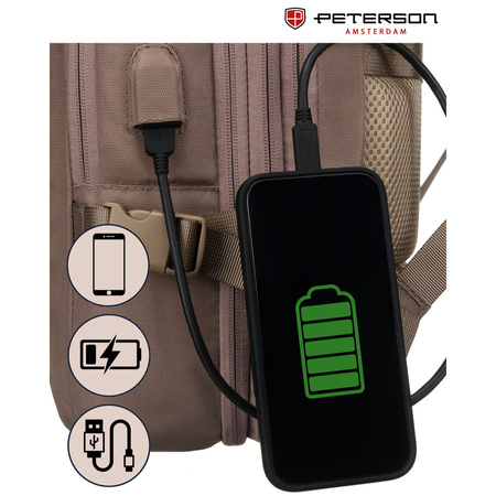 Beiger Reise-Rucksack aus Cordura mit USB-Anschluss – Peterson