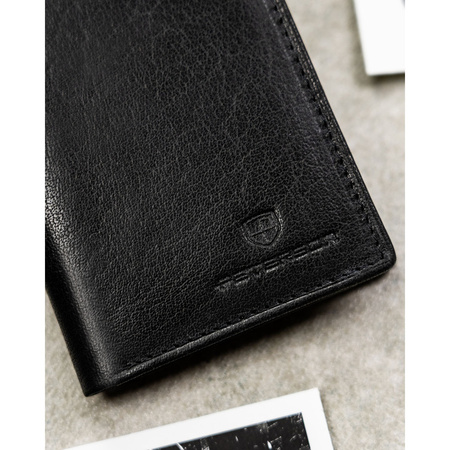 Vertikale Herren-Geldbörse aus schwarzem Echtleder, Modell ohne äußeren Verschluss – Peterson