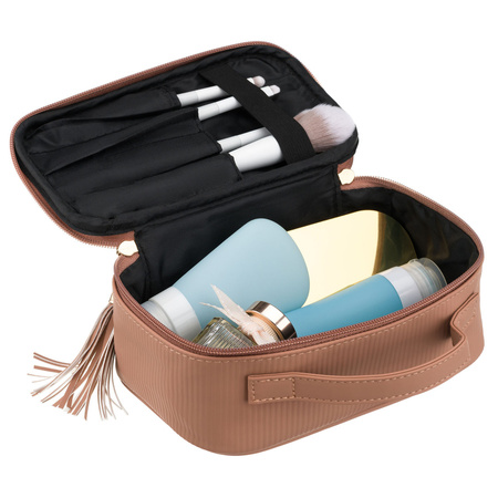 Ein-Kammer-Kosmetiktasche aus synthetischem Stoff in Beige mit praktischem Griff – Peterson