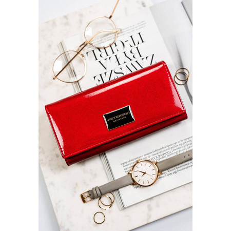 Rote Damen Geldbörse mit Fächern und Klippverschluss – Peterson