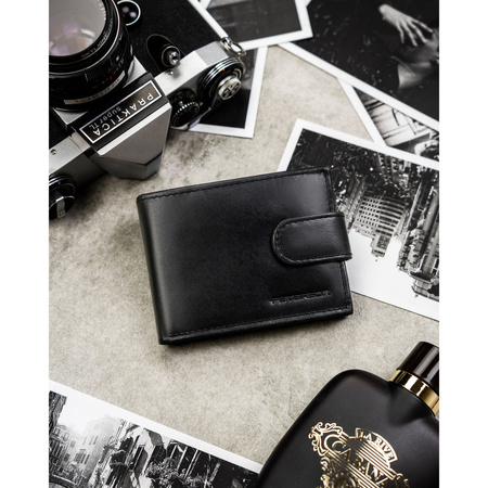 Schwarze Herren-Geldbörse aus Leder mit Druckknopfverschluss – Peterson