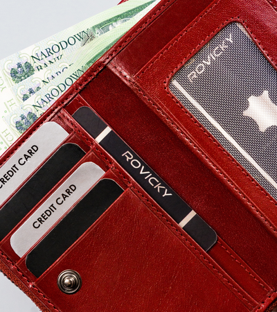 Damen Geldbörse hochkant aus Büffelleder, mit Druckverschluss, RFID – Rovicky