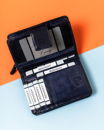 Marineblaue Damen Geldbörse für Dokumente und Karten mit RFID – Rovicky