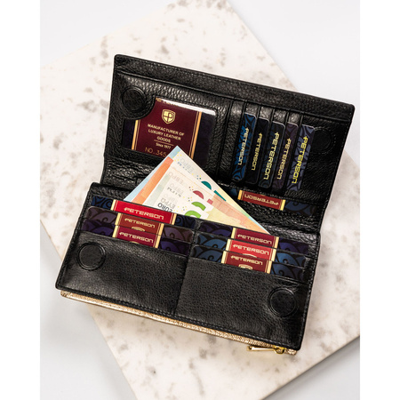 Große Damen Geldbörse hochformat schwarz aus Leder mit Magnetverschluss – Peterson