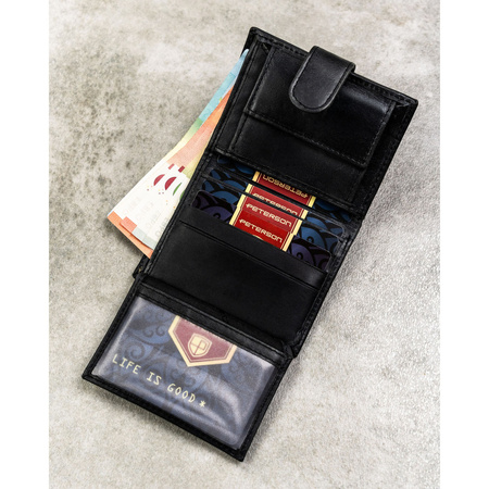 Schwarze Herren-Geldbörse aus Naturleder mit RFID-System, Druckknopfverschluss – Peterson