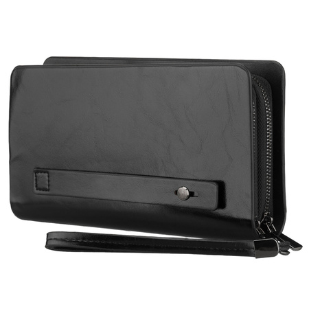 Handgelenktasche aus Öko-Leder in Schwarz, zweifach unterteilt - Rovicky