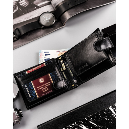 Große, horizontale Herren-Geldbörse aus echtem Leder in Schwarz – Peterson