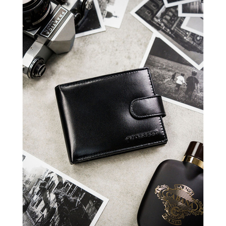 Elegante, schwarze Herren Geldbörse aus Leder mit Druckknopfverschluss – Peterson