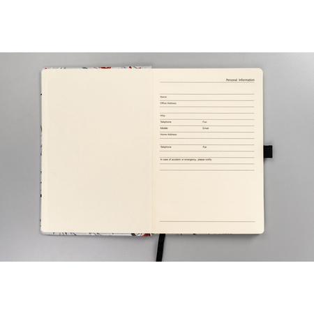 Notizbuch A5 im festen Einband mit Blumenmuster und Gummiband – Peterson