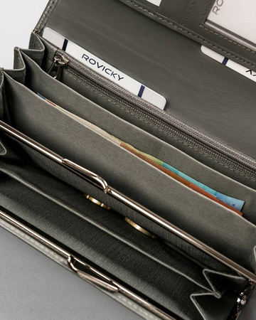 Elegante, längliche Damen Geldbörse mit Überschlag und Druckknopf – Cavaldi