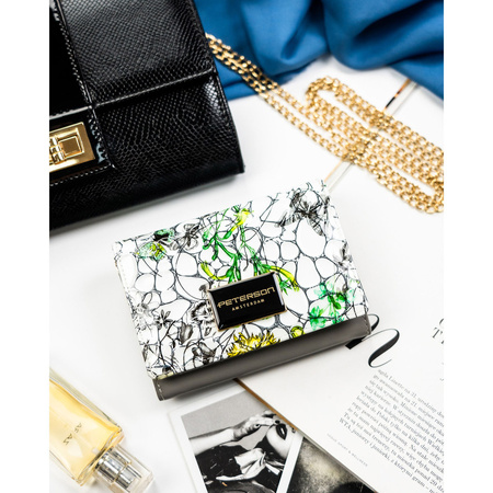 Grüne Damen Geldbörse aus Leder mit RFID-Schutz und Blumenmuster – Peterson