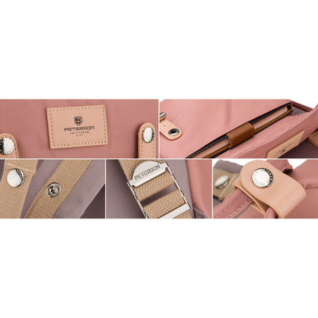 Rosa-grauer Damenrucksack aus Polyester und Öko-Leder, mit einem Fach - Peterson