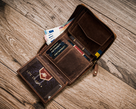 Herren Geldbörse aus Leder mit ukrainischem Wappen und Farben – Peterson