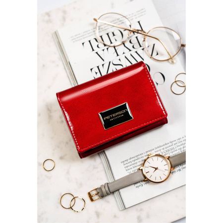 Damen-Geldbörse aus Leder, rot, mit Druckknopfverschluss – Peterson