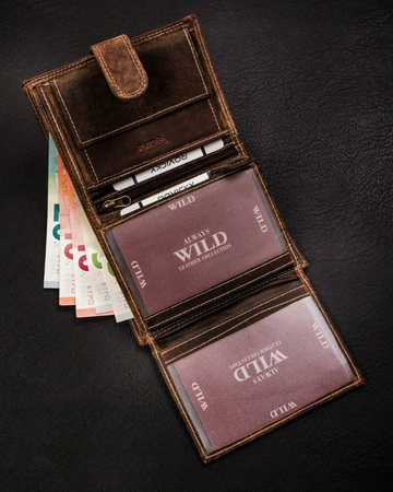 Klassische, große Herren Geldbörse aus echtem Leder mit Druckknopf – Always Wild