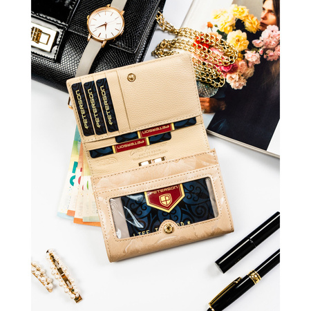 Beige Damen-Geldbörse aus Natur- und Öko-Leder mit RFID-System - Peterson