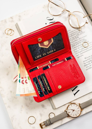 Kompakte Damen Geldbörse aus Echtleder in Blutrot – Peterson