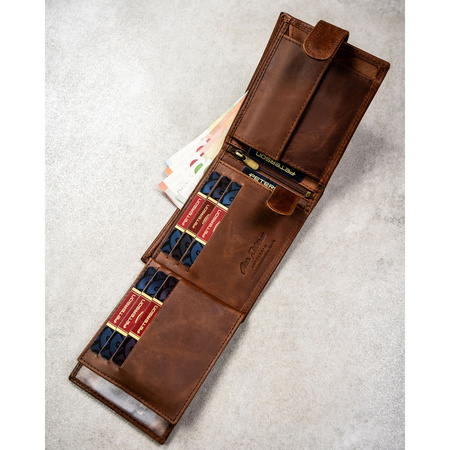 Braune Herren-Geldbörse aus Leder mit RFID-Schutz und Druckknopfverschluss - Peterson