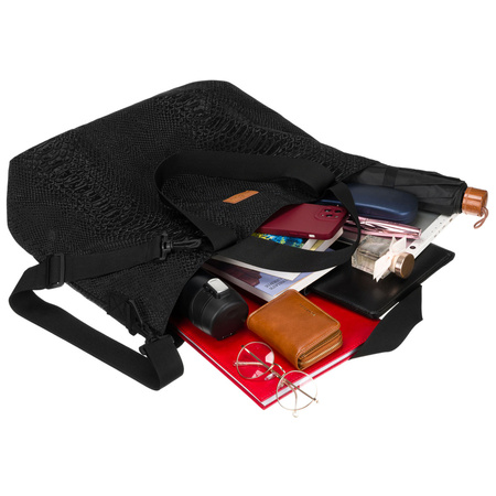 Großer Damen-Shopper aus Polyester in Schwarz mit Tiermuster – Rovicky