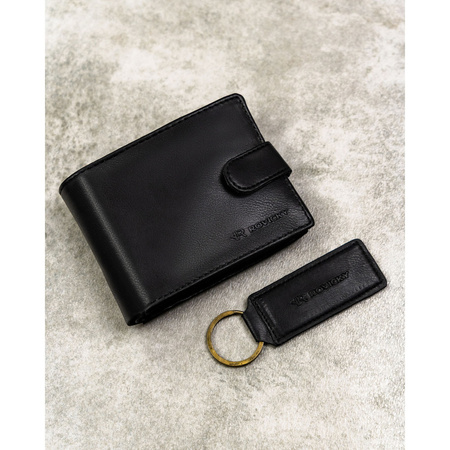 Geschenkset: Herren-Geldbörse, schwarze Herren-Geldbörse aus Öko-Leder und Schlüsselanhänger - Rovicky